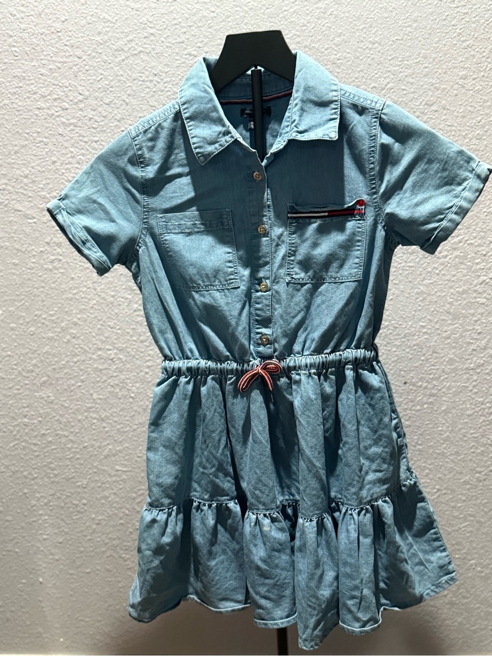 Tommy Hilfiger Light Blue Denim Shirt Dress with Cinch Waist